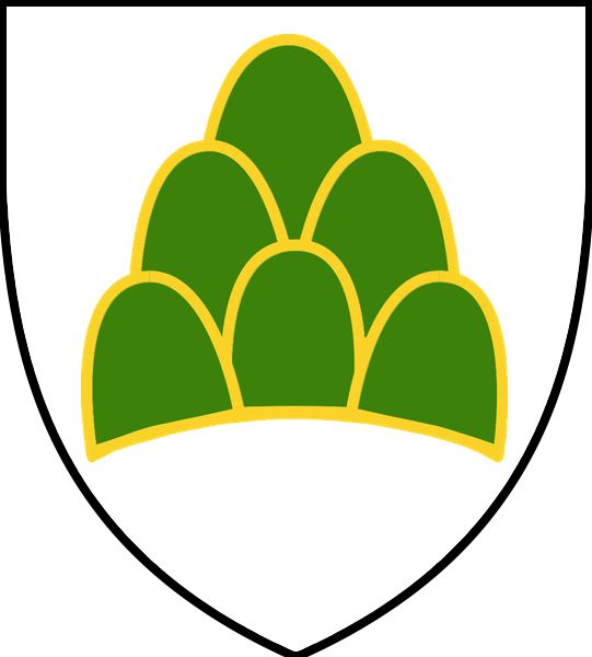 Wappenschild Grünenberg: in Silber ein grüner, schwebender, mit Gold umrandeter Sechsberg (1:2:3)